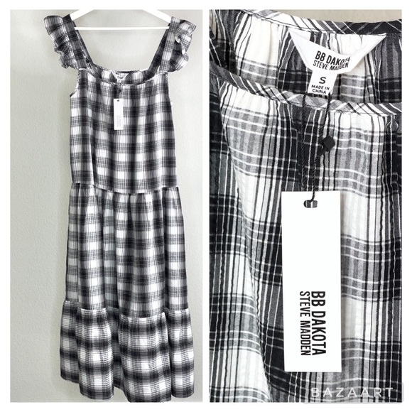 NWT BB Dakota Plaid Sleeveless Maxi Dress Size S - Picture 3 of 16